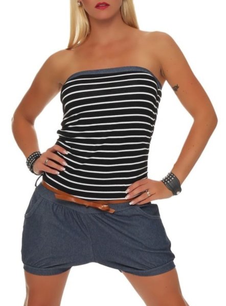 Einteiler kurz Marine Look Jumpsuit 9646 (schwarz)