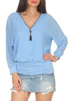 malito Damen Bluse im Fledermaus Look | Tunika mit Zipper | kurzarm Blusenshirt mit breitem Bund | Elegant - Shirt 6297