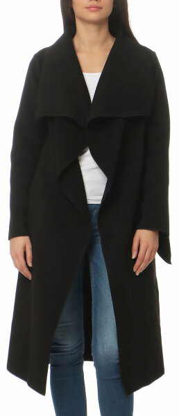 Mantel lang mit Wasserfall Schnitt Coat 3040 schwarz