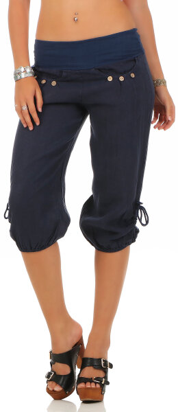 Capri Hose aus Leinen Stoffhose 6302 (dunkelblau, L)