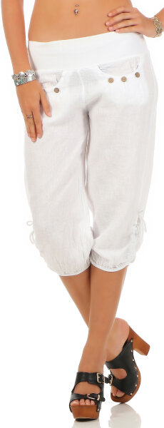 Capri Hose aus Leinen Stoffhose 6302 (weiß, M)