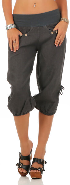 Capri Hose aus Leinen Stoffhose 6302 (dunkelgrau, S)