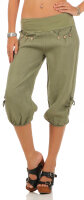 Capri Hose aus Leinen Stoffhose 6302 (oliv, L)