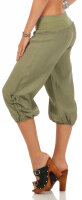 Capri Hose aus Leinen Stoffhose 6302 (oliv, L)