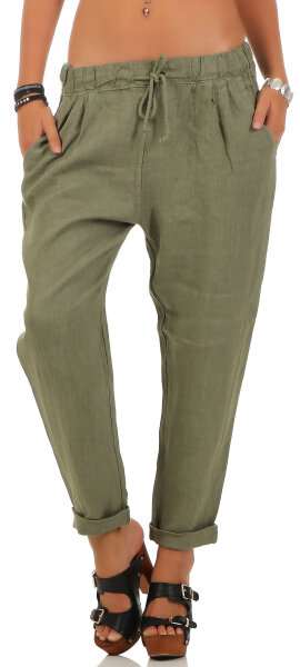 Stoffhose aus Leinen Chino 6816 (oliv, S)