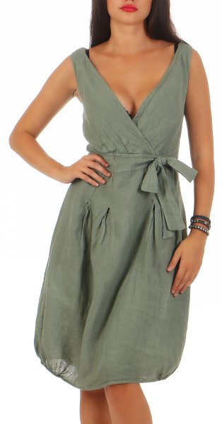Leinenkleid Strandkleid klassisch 8147 (oliv, M)