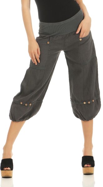 Capri Hose aus Leinen in Unifarben 1575 (dunkelgrau, S)