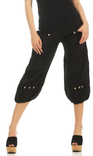 Capri Hose aus Leinen in Unifarben 1575 (schwarz, S)