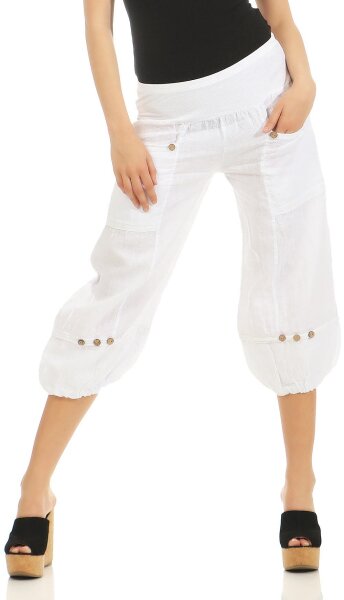 Capri Hose aus Leinen in Unifarben 1575 (weiß, L)