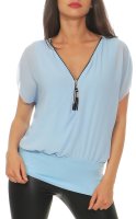 malito Damen kurzarm Bluse im Fledermaus Look | Tunika mit Zipper | T-Shirt mit breitem Bund | Shirt - elegant 6298