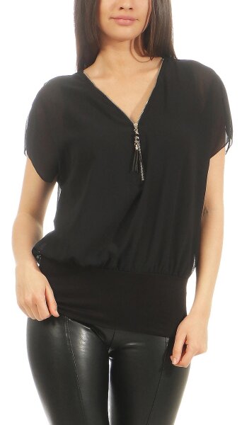 kurzarm Bluse im Fledermaus Look 6298 (schwarz)