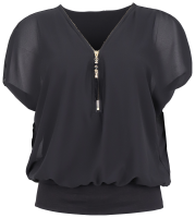 kurzarm Bluse im Fledermaus Look 6298 (schwarz)