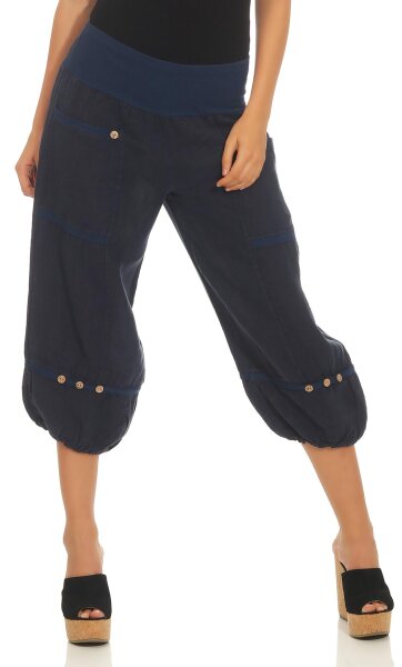 Capri Hose aus Leinen in Unifarben 1575 (dunkelblau, M)
