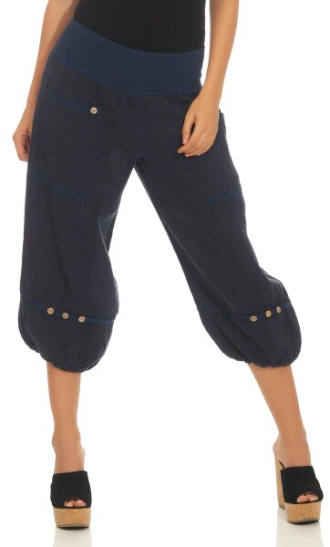Capri Hose aus Leinen in Unifarben 1575 (dunkelblau, L)