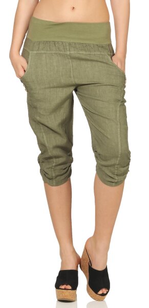 Leinen Hose Unifarben Stoffhose 7988 (oliv, L)