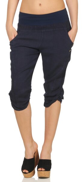 Leinen Hose Unifarben Stoffhose 7988 (dunkelblau, L)