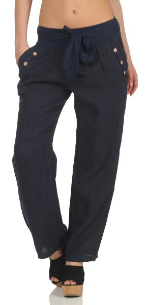 feine Leinen Hose mit Gürtel 8174 (dunkelblau, S)