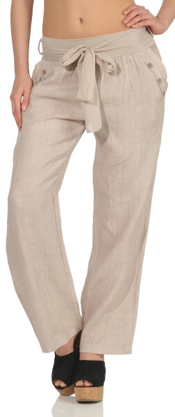 feine Leinen Hose mit Gürtel 8174 (beige, L)