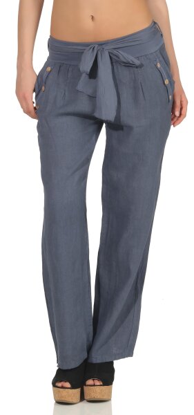 feine Leinen Hose mit Gürtel 8174 (jeansblau, S)
