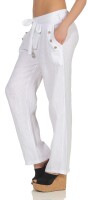 feine Leinen Hose mit Gürtel 8174 (weiß, S)