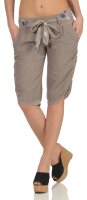 kurze Leinen Hose mit Gürtel Unifarben 8186 (fango, M)