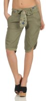 kurze Leinen Hose mit Gürtel Unifarben 8186 (oliv, M)