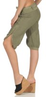 kurze Leinen Hose mit Gürtel Unifarben 8186 (oliv, M)