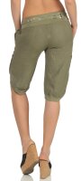 kurze Leinen Hose mit Gürtel Unifarben 8186 (oliv, M)