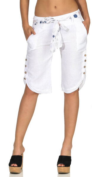 kurze Leinen Hose mit Gürtel Unifarben 8186 (weiß, M)