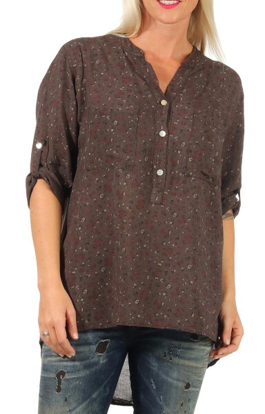 Bluse mit Blumen Print Shirt 6709 dunkelbraun