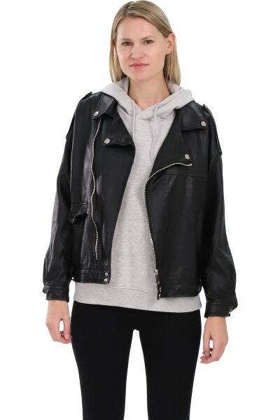 Oversized Kunstleder Bikerjacke JF1848 (schwarz, 36-38)