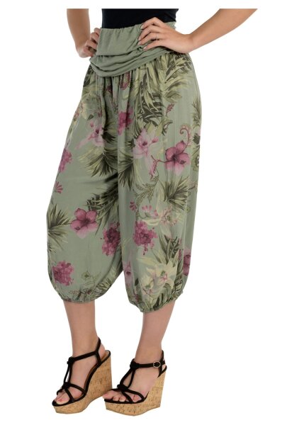 Aladinhose mit floralem Muster Pluderhose 8938 (oliv)