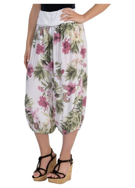Aladinhose mit floralem Muster Pluderhose 8938 (weiß)