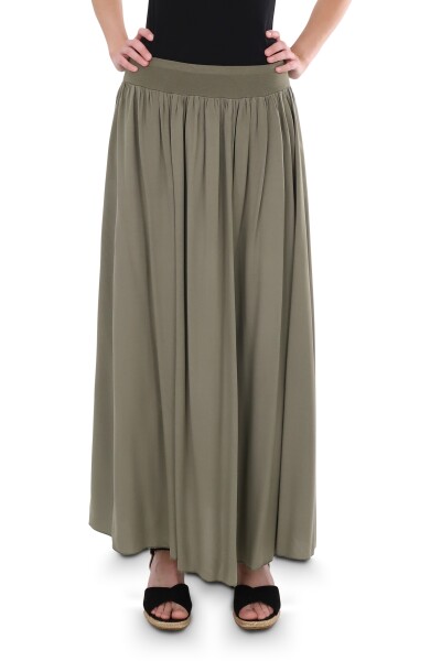Damen Maxi Rock, langer Rock blickdicht, Sommerrock mit Bund Rock - 2203 (oliv)