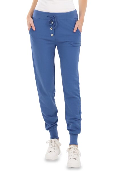 malito Damen Jogginghose im Classic Look | Sporthose in Unifarben | Baggy zum Tanzen | Sweatpants - Trainingshose 8021-G (jeansblau L)