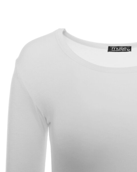 Basic Rundhals Langarmshirt Skinny Fit  1093 - Weiß S
