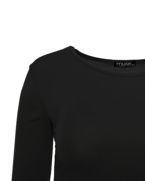 Basic Rundhals Langarmshirt Skinny Fit  1093 - Schwarz S
