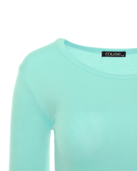 Basic Rundhals Langarmshirt Skinny Fit  1093 - Aqua S