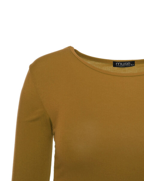 Basic Rundhals Langarmshirt Skinny Fit  1093 - Curry S