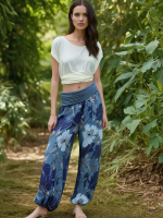 Pumphose Blumen Print 1485 (Jeansblau)