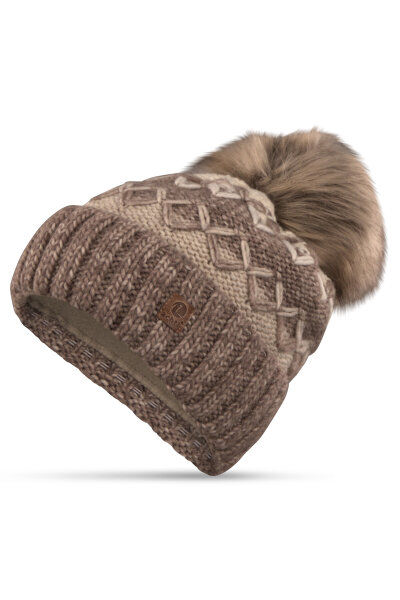 gefütterte Mustermix Wintermütze mit Bommel M101