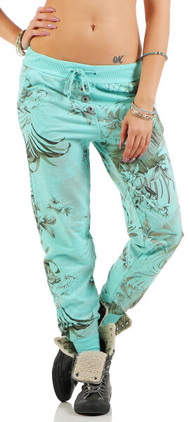 Sweathose mit Jungle Print Jogginghose 83728 (türkis)