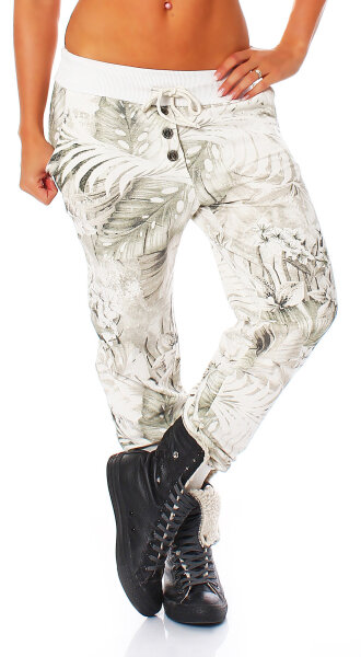 Sweathose mit Jungle Print Jogginghose 83728 (weiß)
